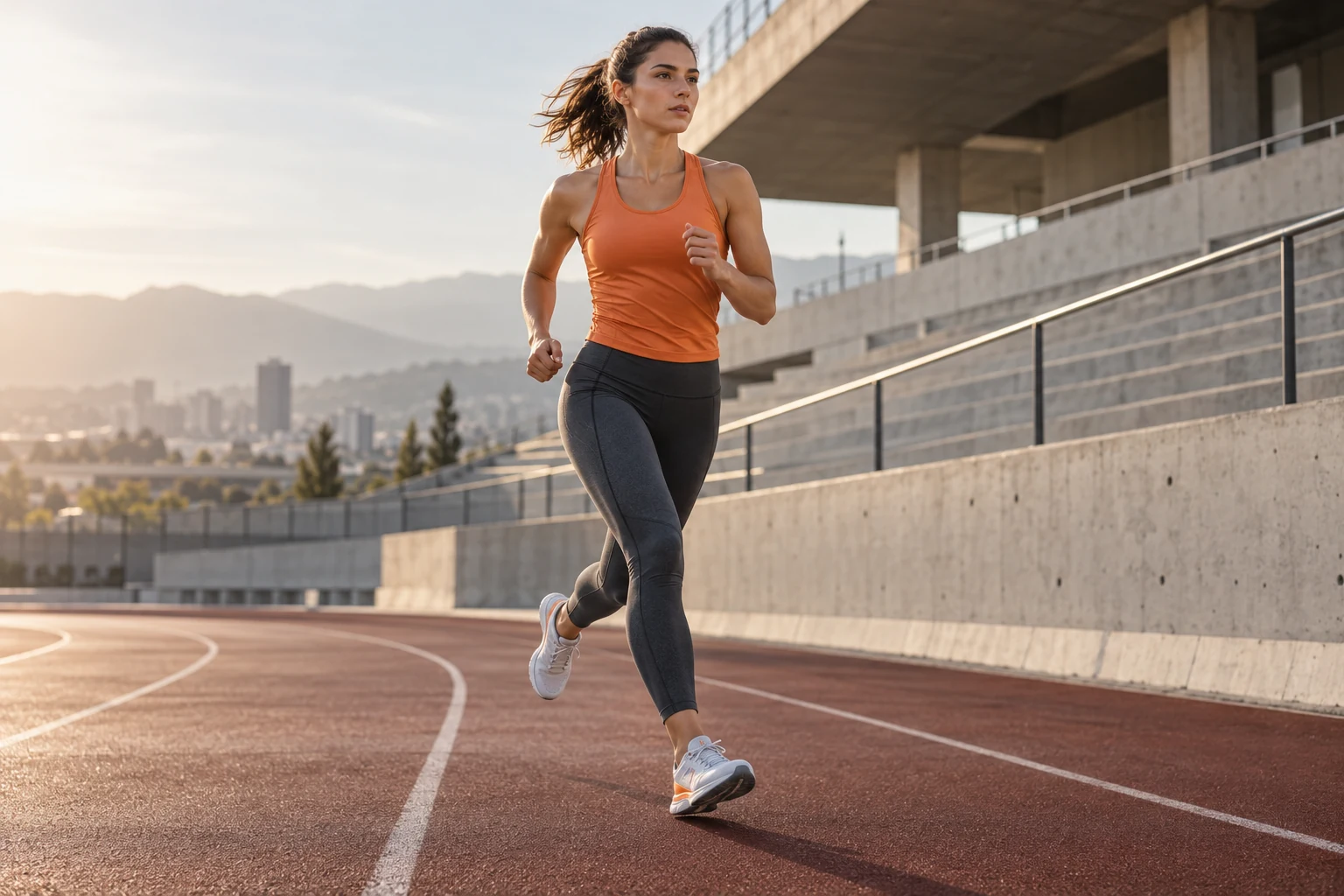 An athlete running outdoors in performance activewear