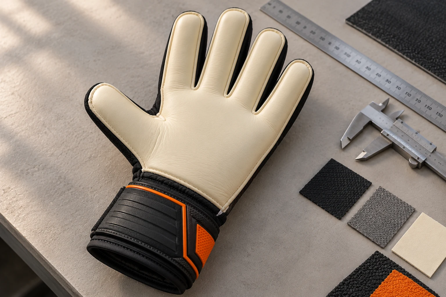 Close inspection of a goalkeeper glove sample and its construction